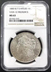 1880 S $1 NGC Graded MS 63 (Hit List 40 Vam-12) 8/7 Medium S 6015221-015 Morgan - Picture 1 of 14