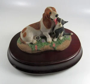Very Rare Charmstone Marv-Art Earl Sherwan Basset with Kitty MUSIC BOX OOAK - Picture 1 of 20