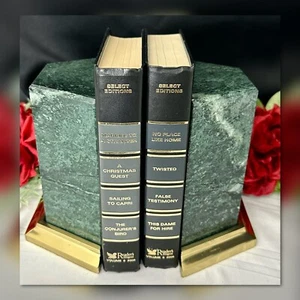 Vintage Decorative Crafts Book Ends Green Marble And Laquered Brass Book Holders - Picture 1 of 6