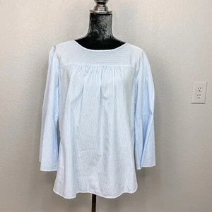 Loft Size Medium Blue & White Stripe Bell Sleeve Top - Picture 1 of 12