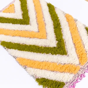 Small Colorful Moroccan Rug, Orange green Handmade for Entryway Bathroom Nursery - Picture 1 of 10