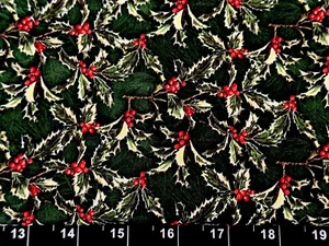 Tina Scrap 9"x21" Christmas Berry Red Green Mistletoe Holly Cotton Fabric - Picture 1 of 1