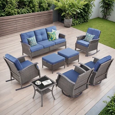 Juego de sofá de ratán para patio exterior de 8 piezas PE acolchado muebles de mimbre silla de mesa Foto 1 de 4