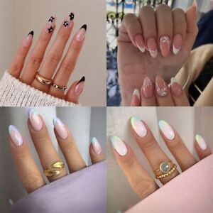 Tips Press on Nails Manicure Fake Nails French Long Almond False Nails Simple