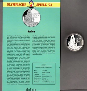 Aruba - 25 Florín 1992 - Juegos Olímpicos - Surf - Plata - PP - Imagen 1 de 2
