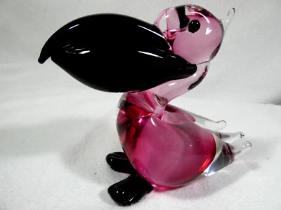 Cranberry And Black Vintage Murano Toucan Figurine 4 3/4" High  1960s / 1970/s - Image 1 of 4