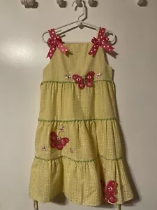 Rare Editions Girls 6 Yellow Seersucker Dress Butterflies & Pink Polka Dot Bows - Picture 1 of 8
