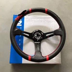JDM Spoon Universal 14inch 350mm Deep Carbon Leather Racing Sport Steering Wheel - Picture 1 of 7