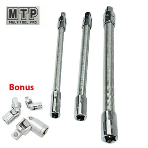 1/4 3/8 1/2" Flexible Socket Extension Ratchet Set Flex Bar Universal Joint - Picture 1 of 12