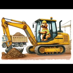 Golden Doodle Dog Driving Big Digger Art Print Limited Edition Signed & Numbered - Picture 1 of 8
