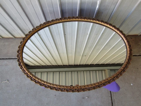 Wall Mirror Mantel Oval Large Ornate Gold Coloured Frame Vintage Cover