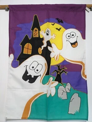 Fantasma de Halloween 1998 de colección, escena espeluznante castillo 100 % poliéster bandera 40"X29" Foto 1 de 3