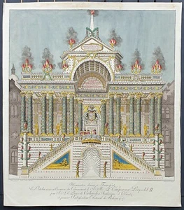 Stampa antica colori originali chinea francoforte 1790 imperatore leopoldo II - Imagen 1 de 10
