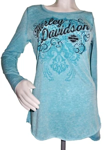 hARLEY DAVIDSON SOUTHSIDE VIRGINIA BEACH VA BLUE T LRG LONG SLV LADIES neocurio - Picture 1 of 8