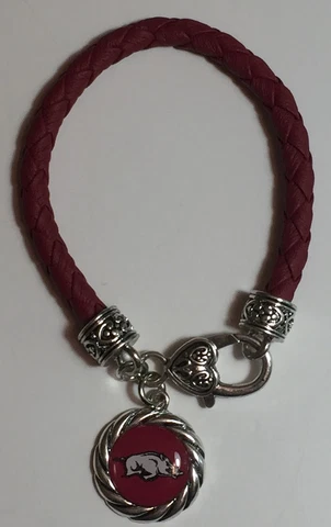 New Arkansas Razorbacks Braided Faux Leather Charm Bracelet,Gift for Her Mom Cover