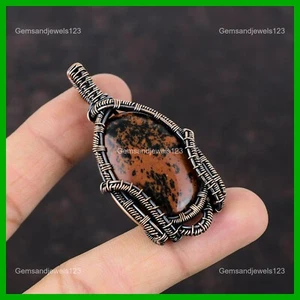 Sisters Day Deal Mahogany Obsidian Stone Copper New Wire Wrapped Pendant Jewelry - Picture 1 of 6