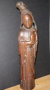 RARE ANTIQUE CHINESE CARVED BAMBOO WOOD WOODEN GUAN YIN CHINA CARVING STATUE  - Picture 1 of 12