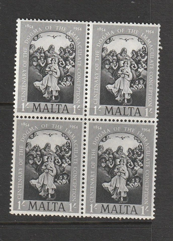 Malta 1954 dogma 1/- HALO FLAW no bloco 4 UM/MNH SG 265Var - Imagem 1 de 1