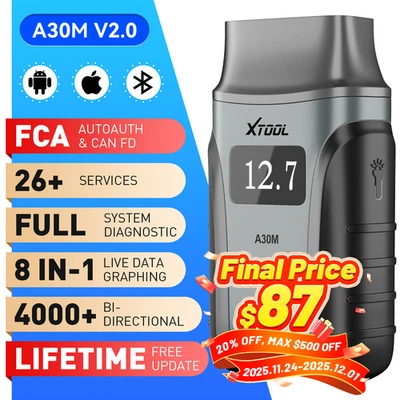 USED XTOOL A30M V2.0 Bluetooth All System Diagnostic Tool Bidirectional Scanner - Image 1 of 4