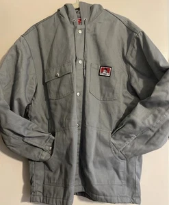 Ben Davis Canvas Fleece Lined Hooded Work Jacket Men’s Large Gray Button Down - Picture 1 of 18