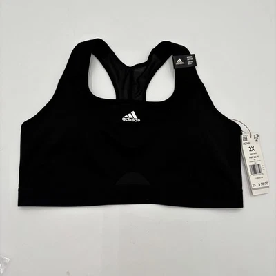 Adidas Medium Support Sports Bra Black Plus Size 2X Racerback Workout Top NWT - Image 1 of 4
