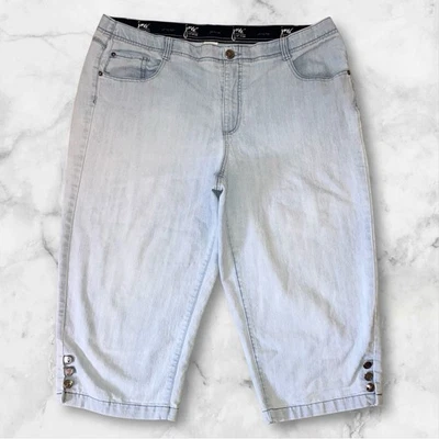 Pantalones de mezclilla capri de tiro alto Just My Size para mujer talla 20W azul claro dobladillo abotonado Foto 1 de 4