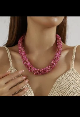 COLLANA TORCHON COLORE MISTO ROSA CON PERLINE LUNGA 45 CM - Immagine 1 di 4