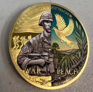 Adorno Esperanza y Renovación Chapado en Oro Moneda Guerra y Paz Mejores Deseos Medalla - Imagen 1 de 2