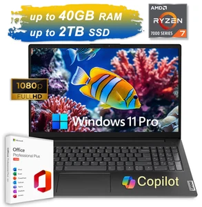 2025 Lenovo Business Laptop 15.6 8-Core Ryzen 7 Upto 40GB RAM 2TB SSD Office Pro - Picture 1 of 12
