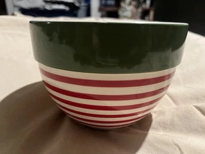 CRATE & BARREL Red White Green Stripe Small Bowl - Picture 1 of 5