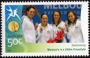 Estampilla para mujer de los Juegos de la Commonwealth 2006 50c de natación 4x 200 mt como nueva nunca con bisagras - Imagen 1 de 1