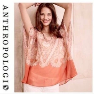 Anthropologie Top Maeve Nalina Silk Boho Poncho Multicolor Women's Medium - Picture 1 of 7