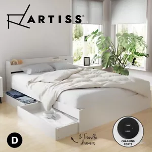 Artiss Bed Frame Double Size Mattress Base wtih Charging Ports 2 Storage Drawers - Picture 1 of 8