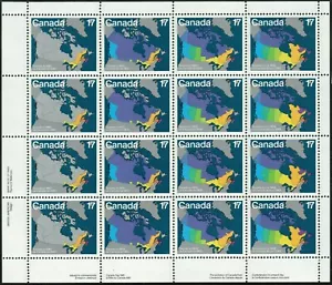 Canada sc#893a Maps of Canada 1867 to 1949, LL Imprint Pane of 16, Mint-NH - Foto 1 di 2