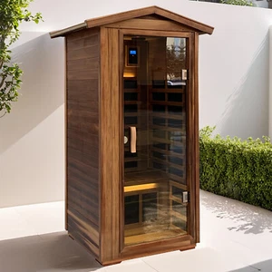For 1Person Outdoor Far Infrared Sauna Luxury Red Cedar Wood Low EMF Detox 1650W - Picture 1 of 14