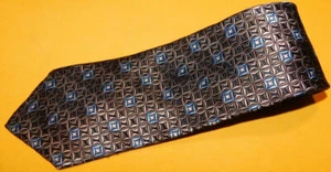XMI PLATINUM MADE IN U.S.A. BROWN/BLUE/WHITE SQUARES MOTIF TIE - DESIGNER TIES. - Picture 1 of 3