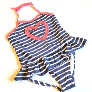 Gymboree sz 8 Girls Swim Shop Striped Heart Swimsuit NWT Bathingsuit Pink Blue - Picture 1 of 2