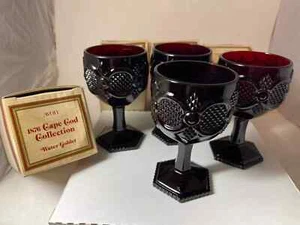 Vtg Avon 1876 Cape Cod Collection Ruby Red Glass Water Goblet - Set of 4 - Picture 1 of 2