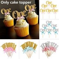 10pcs One Year Birthday Cupcake Toppers Party Baby Shower Wedding Cake Decors