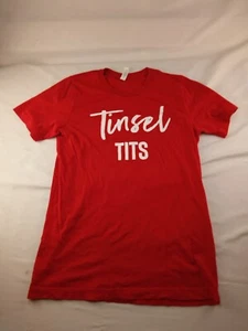 Damen T-Shirt Lametta Titten rot lustig Weihnachten Größe M - Bild 1 von 3