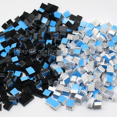 Aluminum Heatsink 8.8*8.8*5mm Silver / Black Anodized With Thermal Tape Applied. - Image 1 of 4