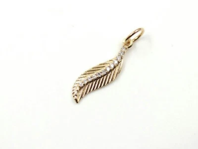 14K Solid Diamond Leaf Pendant Beautiful Dainty Pendant For Women Christmas Gift - Image 1 of 4