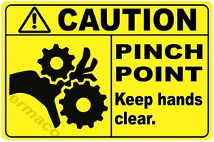 CAUTION PINCH POINT SAFETY STICKERS YELLOW POLYESTER LABELS 3" X 2" (Qty 5) - Picture 1 of 2