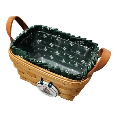 1999 Longaberger Merry Christmas Basket Liner Protector Leather Handles Green  - Image 1 of 4