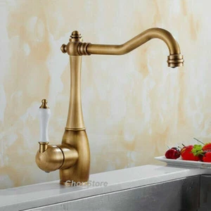 Grifos de cocina de latón macizo vintage mezclador de agua mango de cerámica grifo giratorio - Imagen 1 de 6