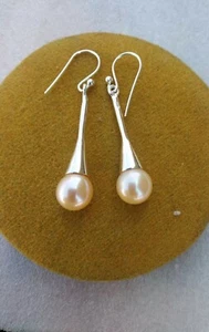 Natural South Sea Pearl Gemstone Dangle 925 Sterling Silver Earrings For Women - Picture 1 of 3