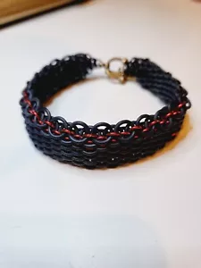 Black And Red Rubber And Copper Dragonscale Chainmail Bracelet - Picture 1 of 3