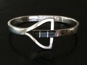 Pulsera Bisagras Modernista Vintage México Plata de Ley .925 con Incrustación de Ónix  - Imagen 1 de 7