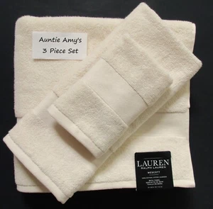 Ralph Lauren Bath Towels~Linen Cream~3Pc Set~Wescott~1 each Bath~Hand~Face Cloth - Picture 1 of 7