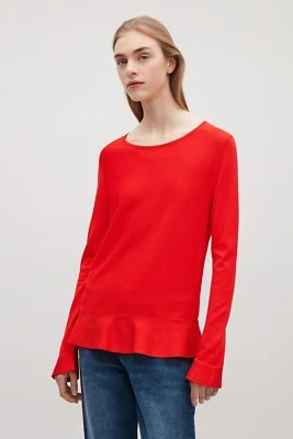 COS Red Fine Knit Long Sleeve Pleated Blouse S ($89) - Image 1 of 4